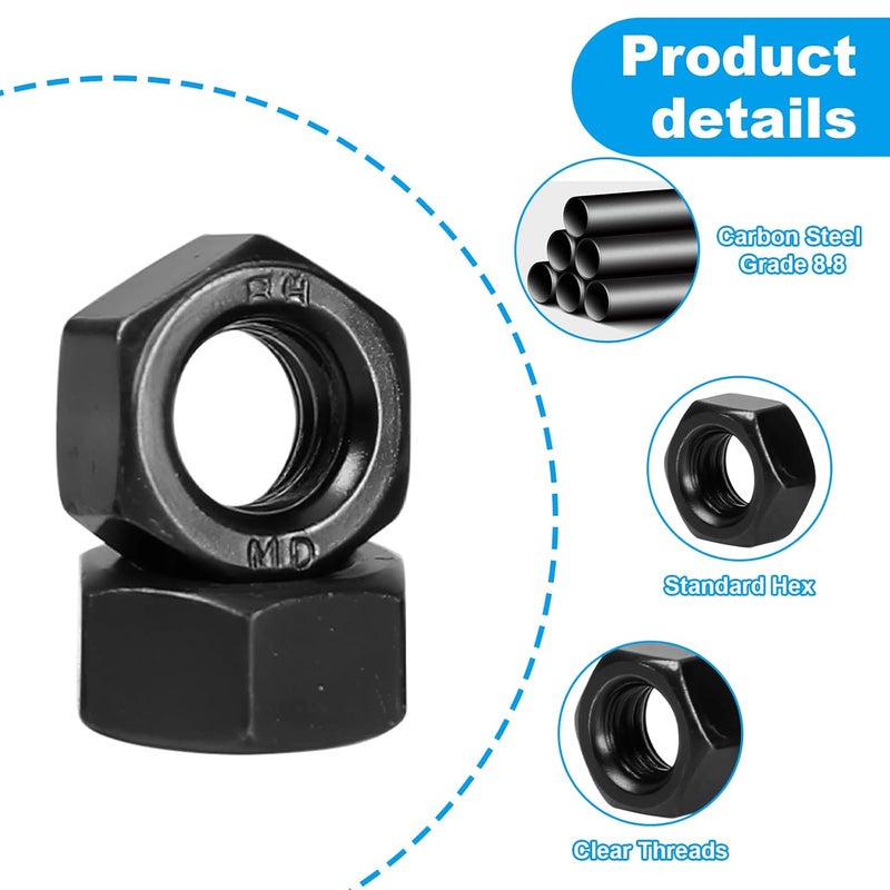 Yinpecly 200pcs M3-0.5 Hex Nut, Carbon Steel Grade 8.8, Black Oxide, M3x0.5mm Hex Drive, Metric Hexagon Hex Nut Black, Small Nuts Fasteners, Right Hand, M3 Replacement Nut - Image 3